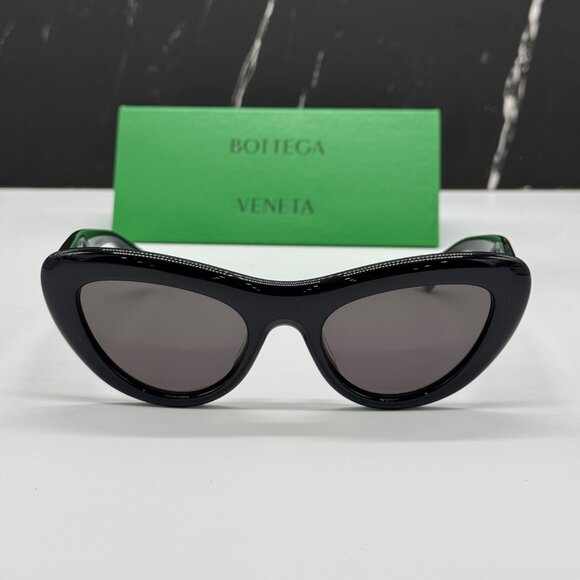 NEW BV1282S 001 BOTTEGA VENETA BLACK CAT EYE WOMEN SUNGLASSES - Picture 2 of 14